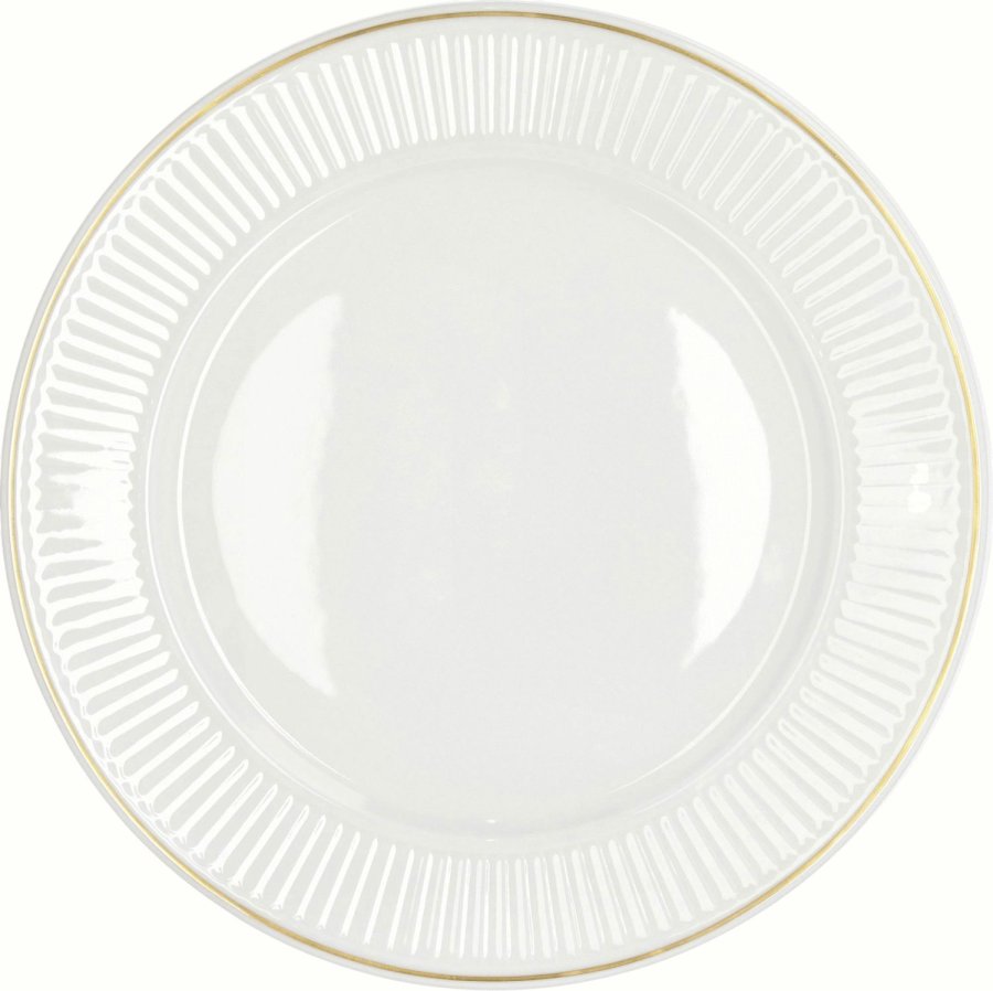 Pillivuyt Plissé Tallerken 22 cm, Hvid/Mat guld