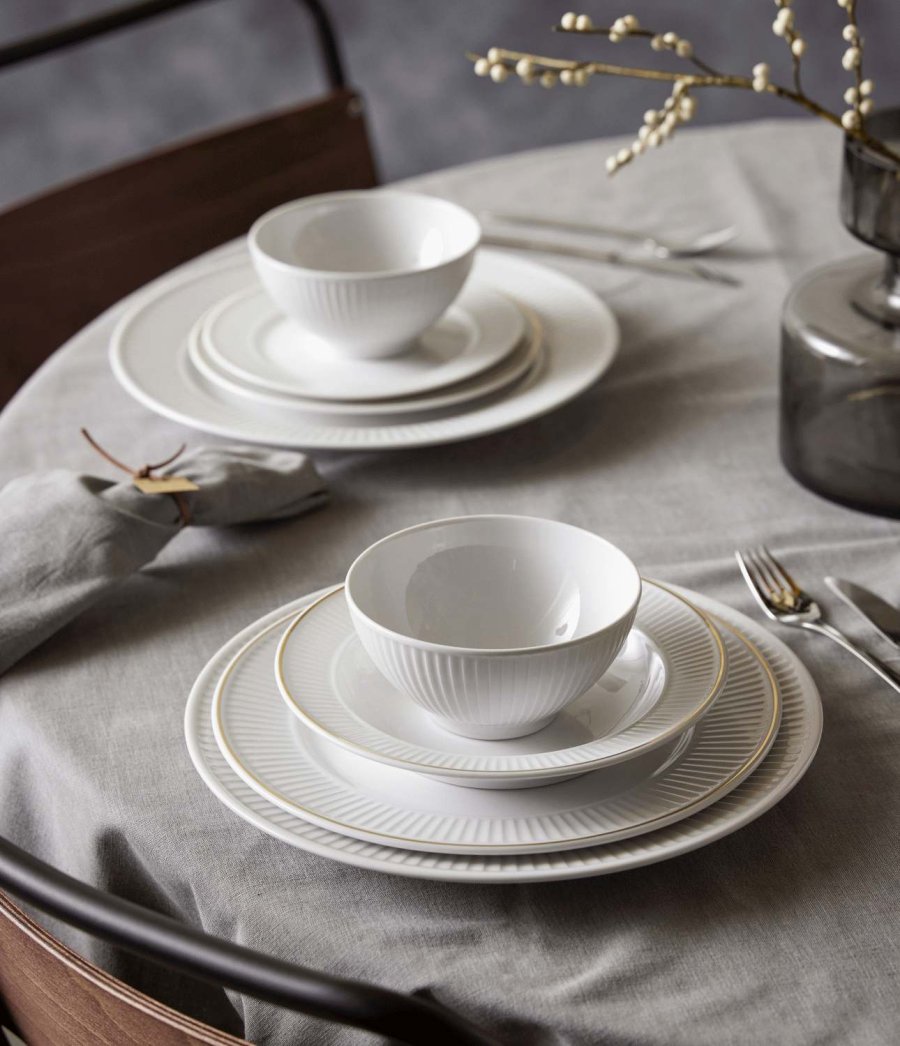 Pillivuyt Pliss Teller 28 cm, Wei/Mattgold