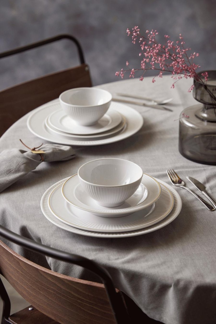 Pillivuyt Pliss Teller 28 cm, Wei/Mattgold