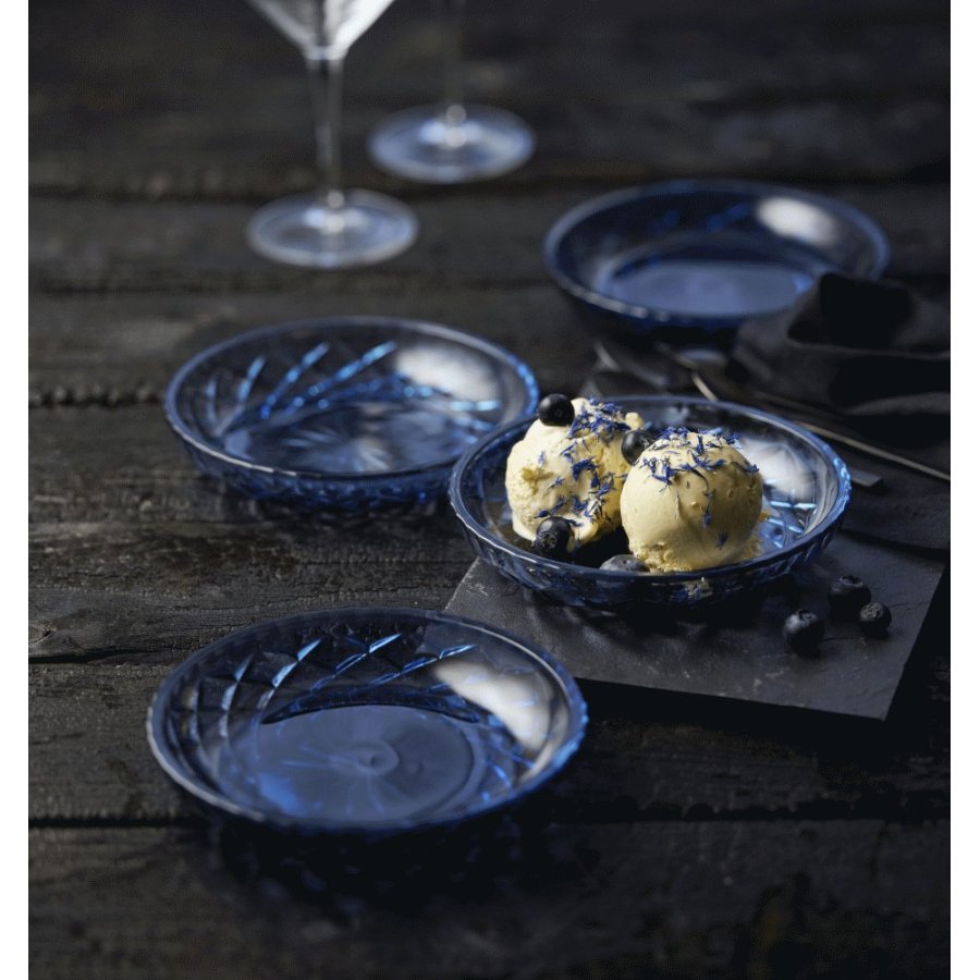 Lyngby Glas Sorrento Kuchenteller 4er Set 16 cm, Blau