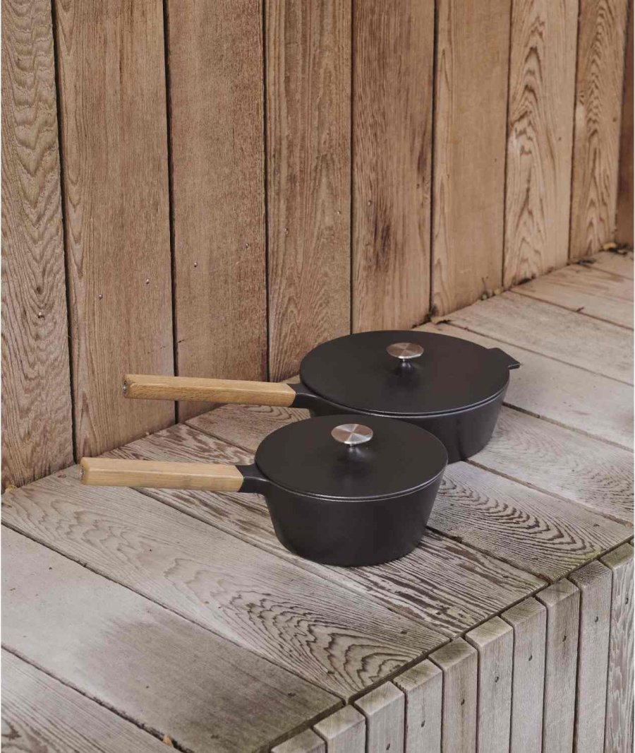 Mors NAC Sauterpfanne aus Gusseisen mit Deckel 25 cm, Schwarz