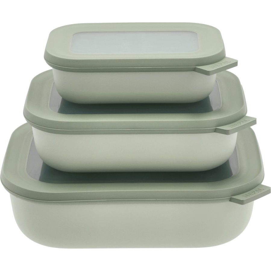 Mepal Cirqula Niedriges Rechteckiges Schalenset mit Deckel 3er Set, Nordic Sage