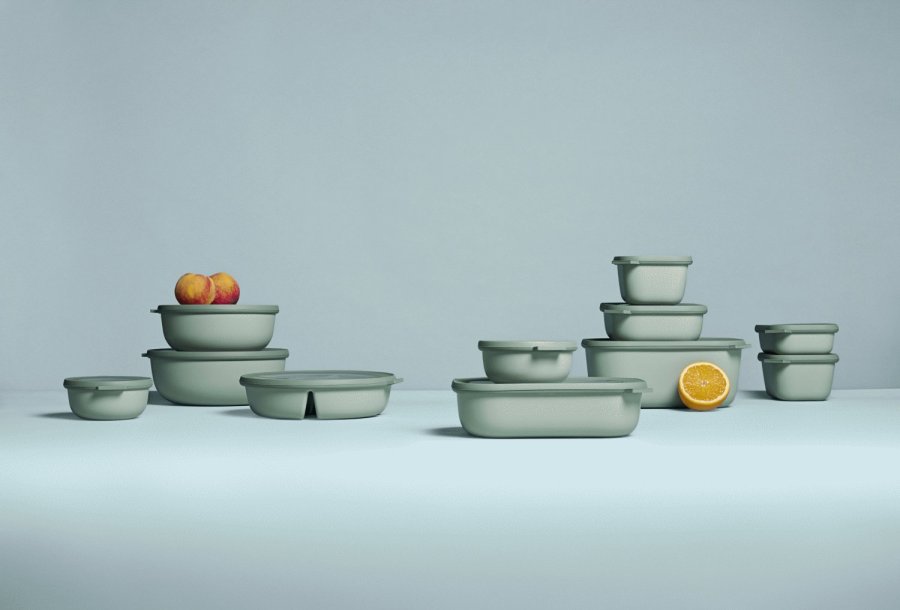 Mepal Cirqula Niedriges Rechteckiges Schalenset mit Deckel 3er Set, Nordic Sage