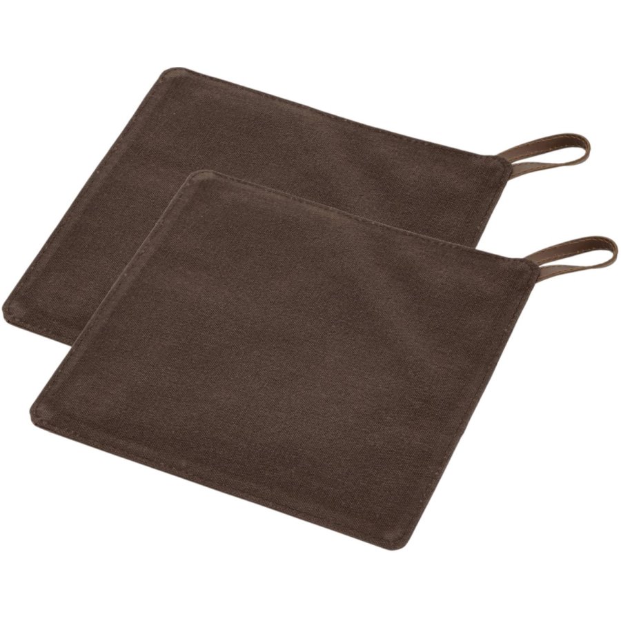 Pillivuyt Gourmet Topflappen 2er Set 20,5x20,5 cm, Brauner Canvas/Leder