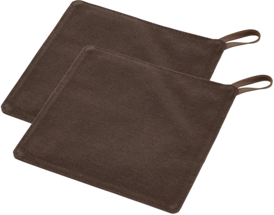 Pillivuyt Gourmet Topflappen 2er Set 20,5x20,5 cm, Brauner Canvas/Leder