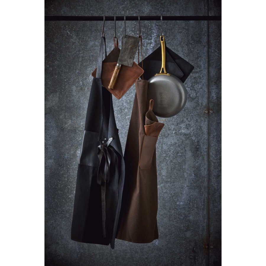 Pillivuyt Gourmet Topflappen 2er Set 20,5x20,5 cm, Schwarzes Canvas/Leder