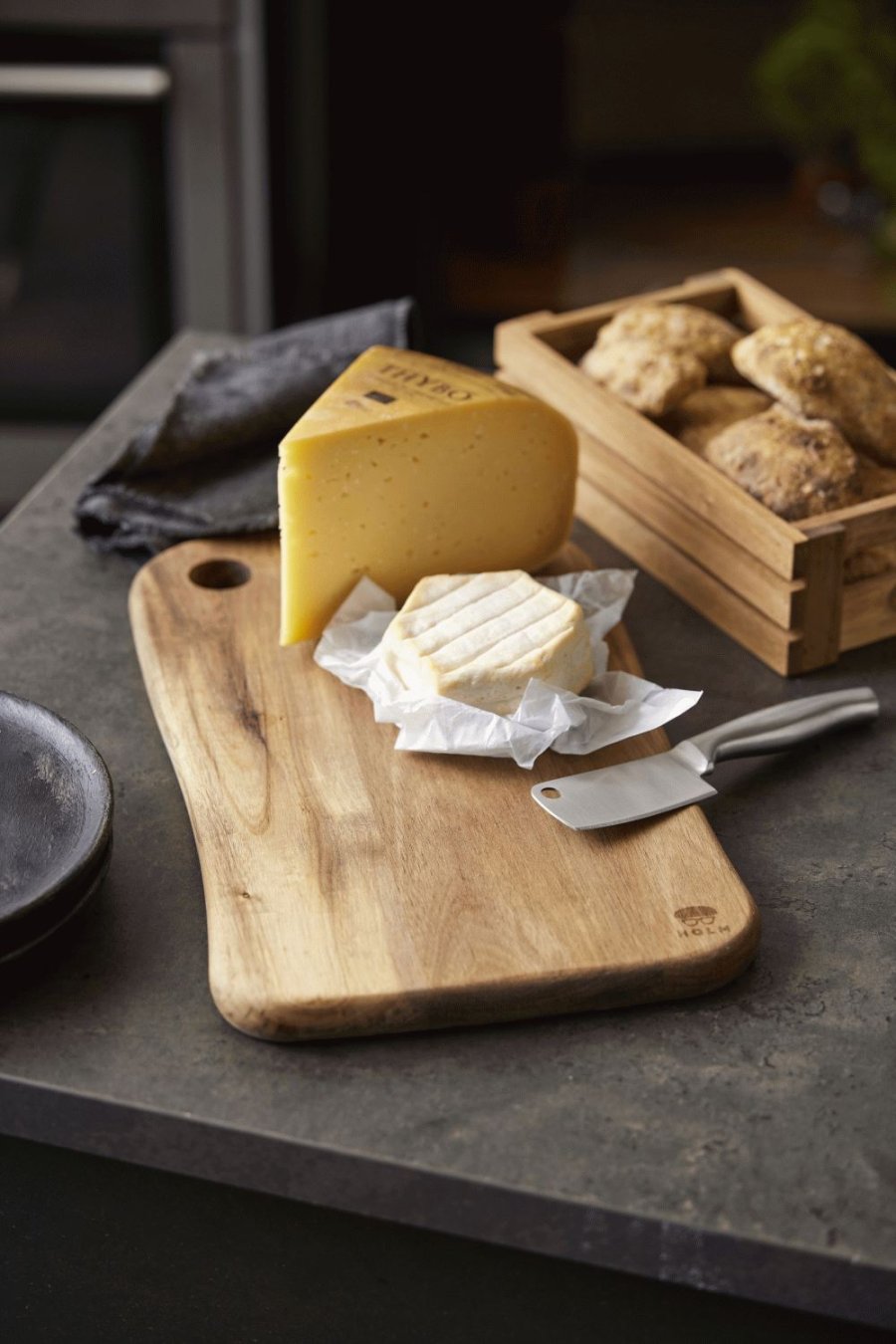 HOLM Ksebrett mit 3 Messern, Edelstahl/Akazienholz