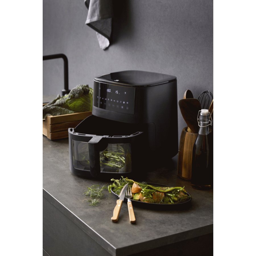 HOLM Heiluftfritteuse mit Fenster 6,5 L, Mattschwarz