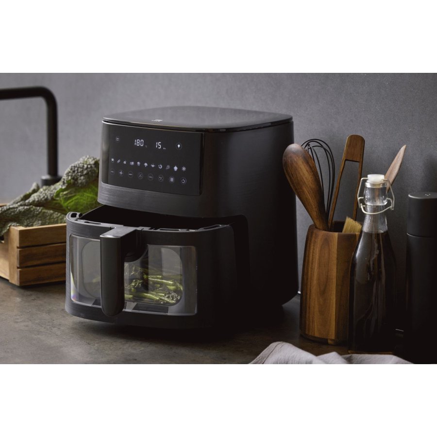 HOLM Heiluftfritteuse mit Fenster 6,5 L, Mattschwarz
