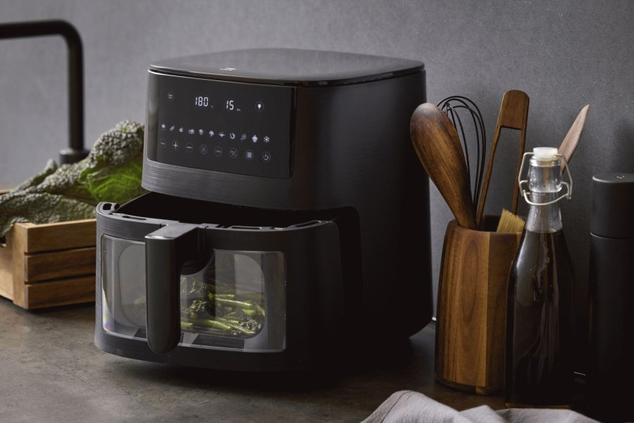 HOLM Heiluftfritteuse mit Fenster 6,5 L, Mattschwarz