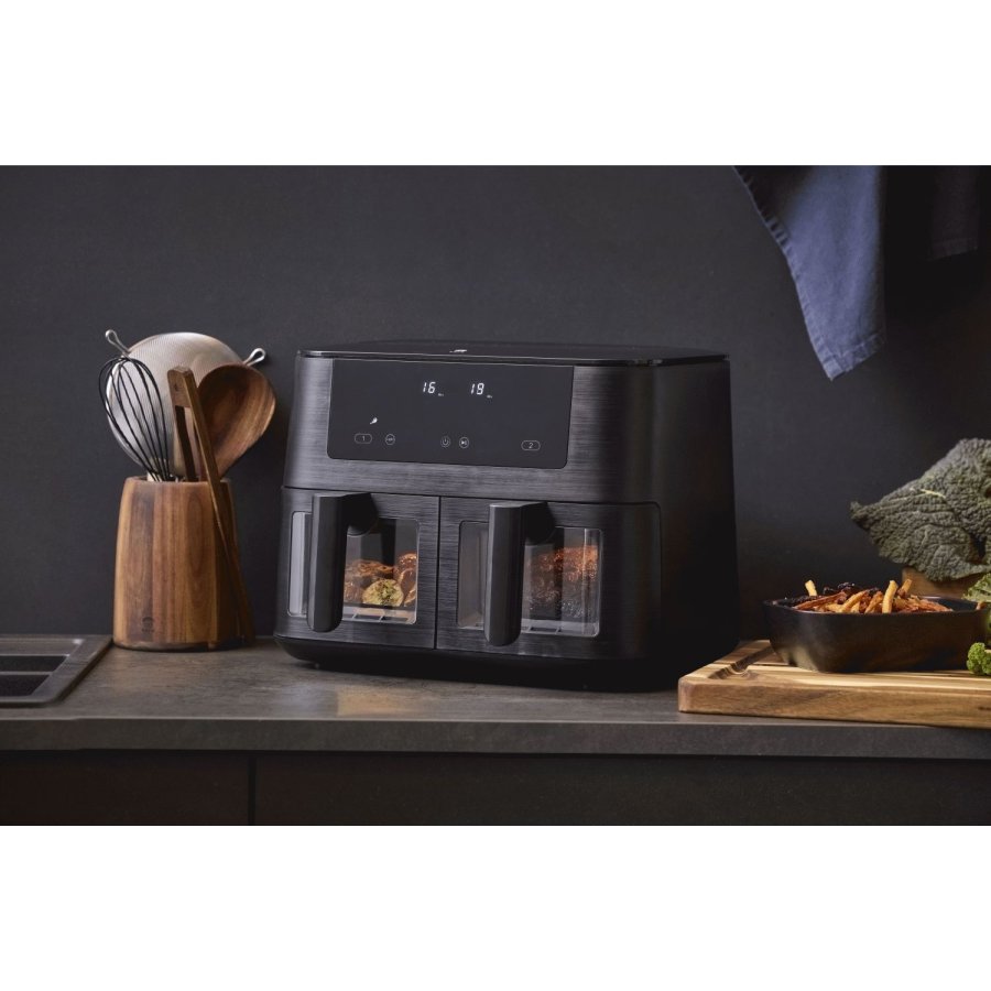 HOLM Doppelter Airfryer 9 L, Mattschwarz