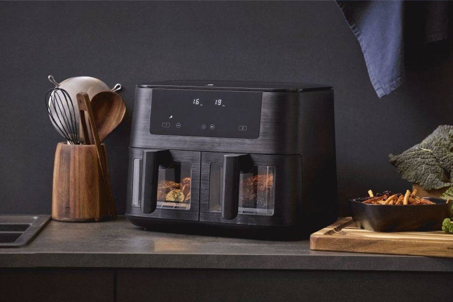 HOLM Doppelter Airfryer 9 L, Mattschwarz