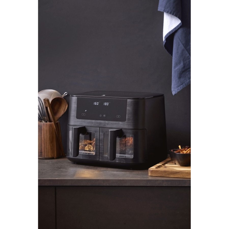 HOLM Doppelter Airfryer 9 L, Mattschwarz