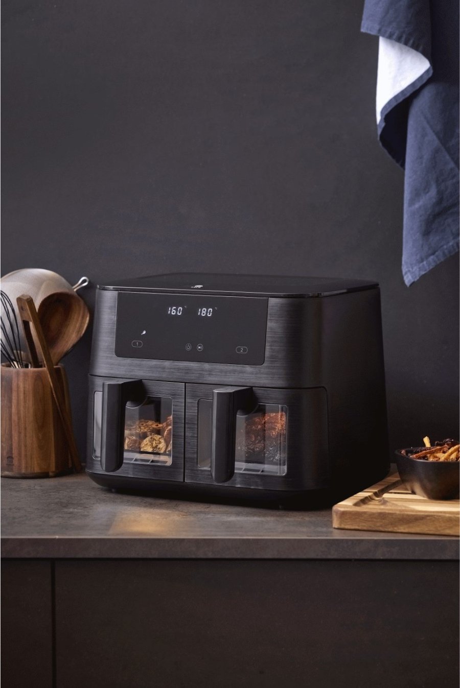 HOLM Doppelter Airfryer 9 L, Mattschwarz