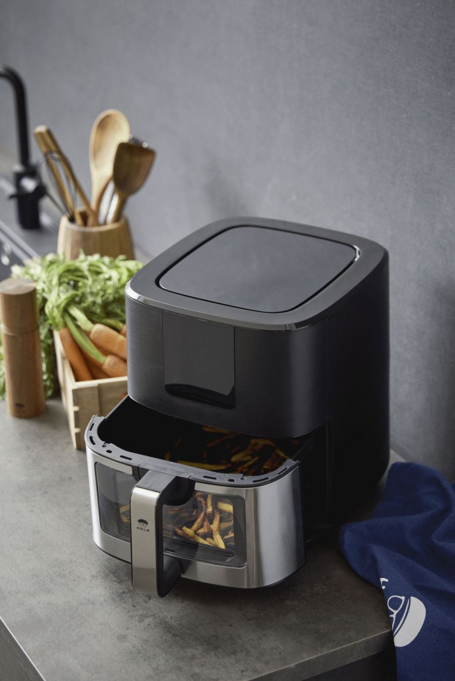 HOLM Heiluftfritteuse mit Fenster 9 L, Schwarz