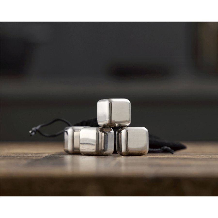 Funktion Whiskystein 4er Set 2,5x2,5 cm, Edelstahl