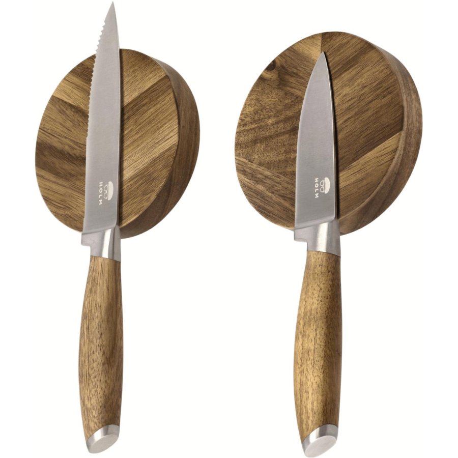 HOLM Messer Magnet 2er Set 9 cm, Akazie