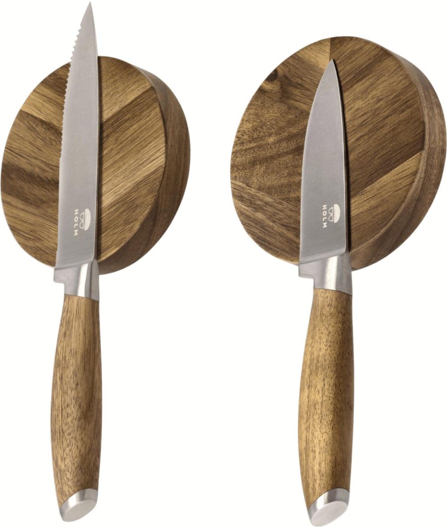 HOLM Messer Magnet 2er Set 9 cm, Akazie