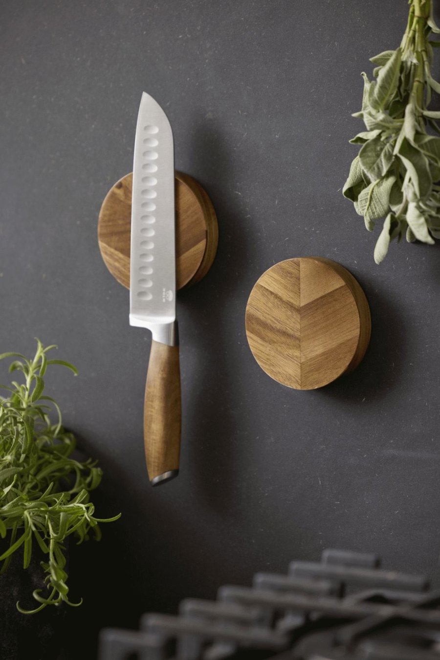 HOLM Messer Magnet 2er Set 9 cm, Akazie