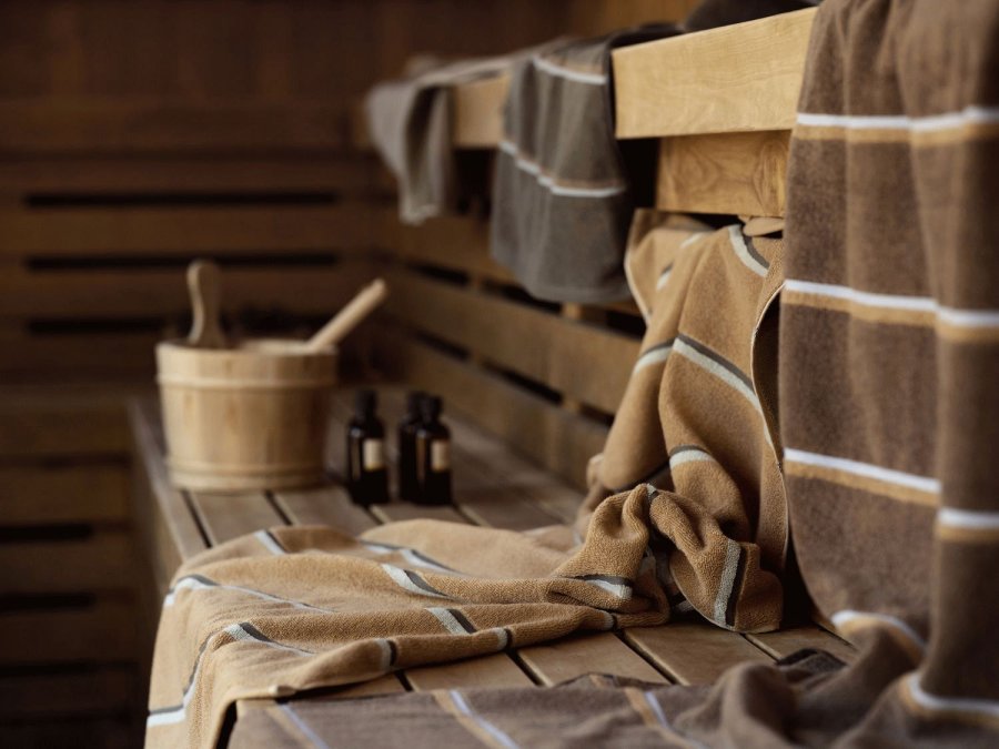 Zone Denmark Sauna Badeh�ndkl�de 70x140 cm, Taupe/Camel/Sky Blue