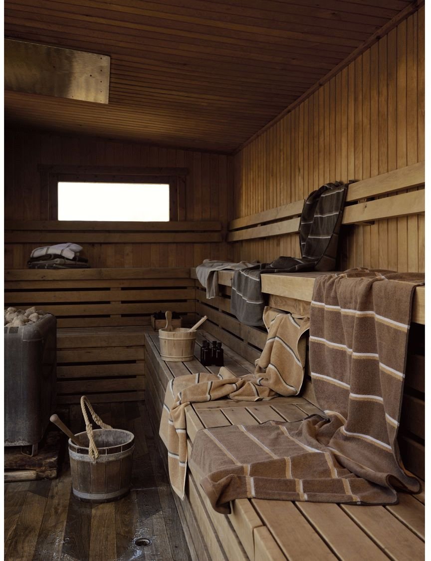 Zone Denmark Sauna Badeh�ndkl�de 70x140 cm, Sort/Soft Grey/Camel