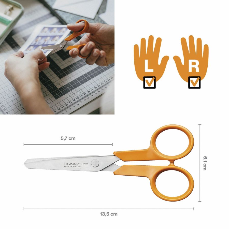 Fiskars Classic Schere mit stumpfer Spitze 13 cm, Orange