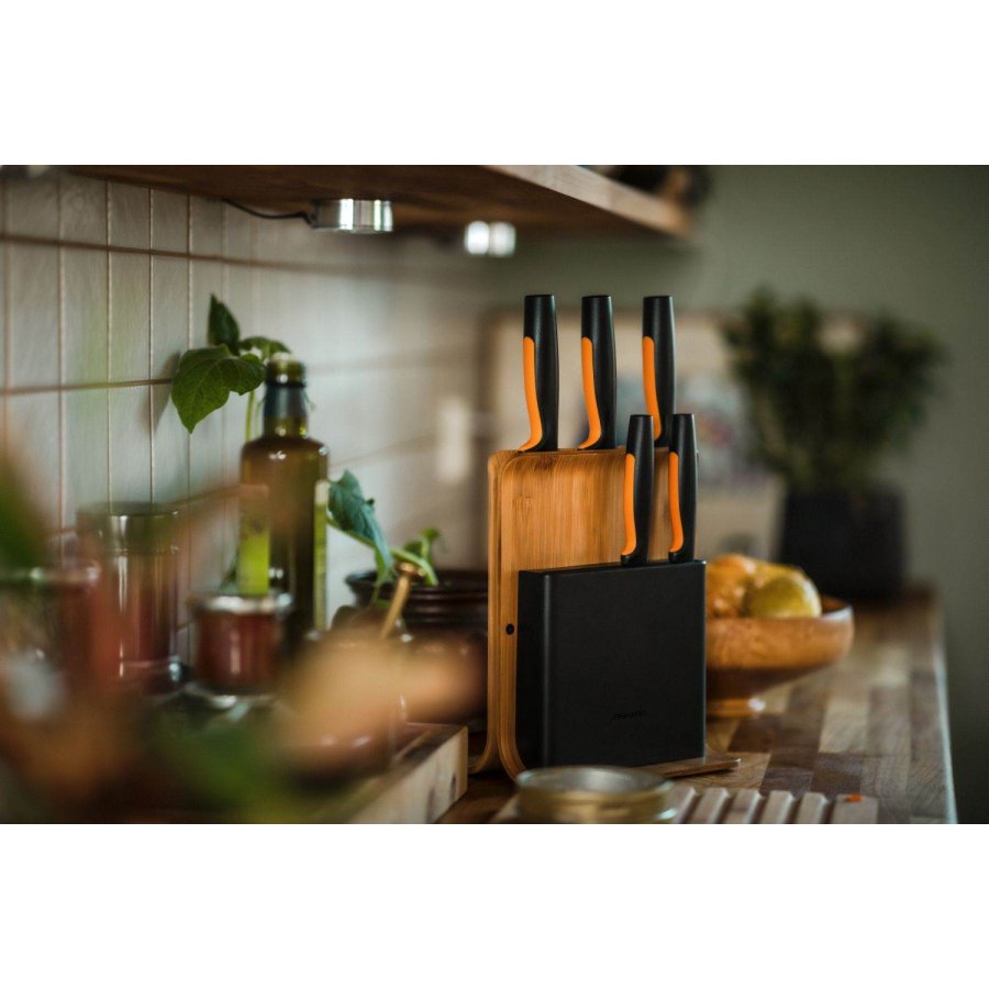 Fiskars Functional Form Knivblok m. 5 Knive, Bambus
