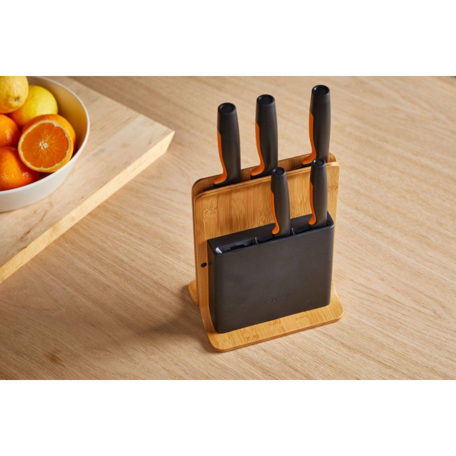 Fiskars Functional Form Knivblok m. 5 Knive, Bambus