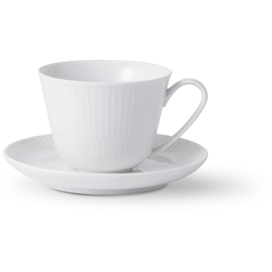 Royal Copenhagen Weiß Gerippt Tasse m. Untertasse 24 cl