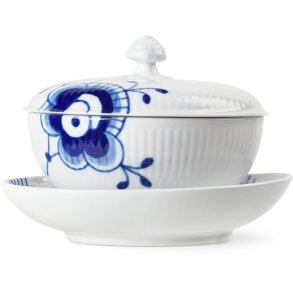Royal Copenhagen Blå Mega Riflet Skål m. Låg & Underkop 38 cl