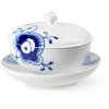 Royal Copenhagen Mega Blau Gerippt Schale mit Deckel und Untertasse 38 cl