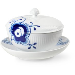Royal Copenhagen Blå Mega Riflet Skål m. Låg & Underkop 38 cl