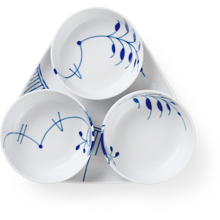 Royal Copenhagen Mega Blau Gerippt Servier-Set 4-teiliges Set