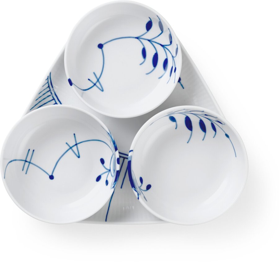 Royal Copenhagen Mega Blau Gerippt Servier-Set 4-teiliges Set