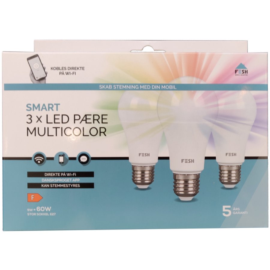 FESH Smart Home Birne LED E27 9W 3er Set Dimmbar, Multi