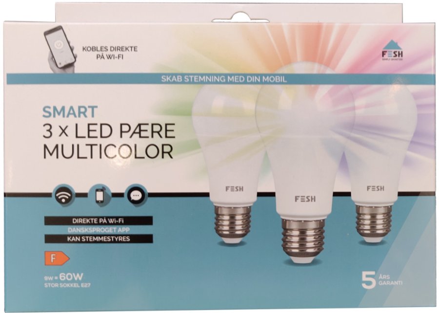 FESH Smart Home Birne LED E27 9W 3er Set Dimmbar, Multi