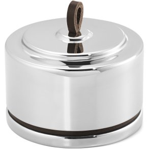 Georg Jensen Manhattan Rond Doosje �8 cm, Gepolijst Staal/Leer