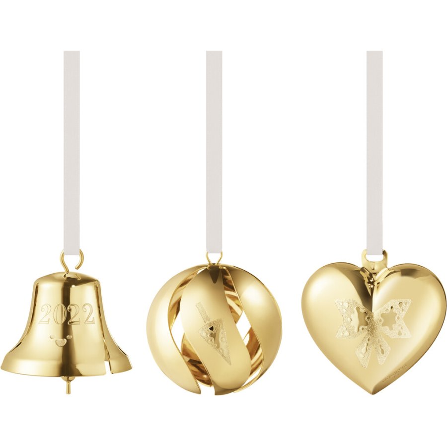 Georg Jensen Gaves�t m. Klokke, Kugle og Hjerte 2022, Guldbelagt