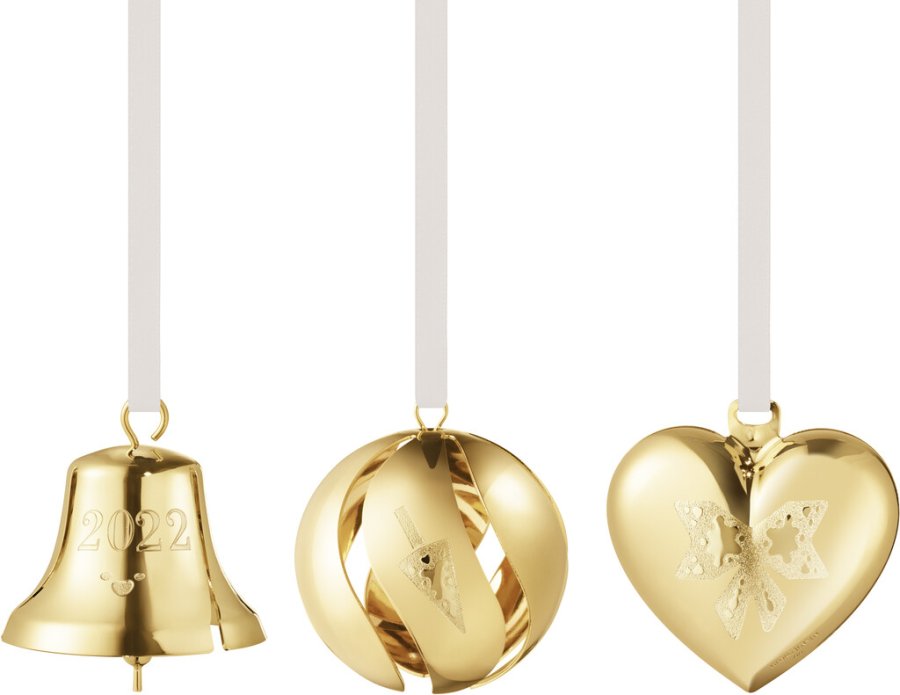 Georg Jensen Gaves�t m. Klokke, Kugle og Hjerte 2022, Guldbelagt