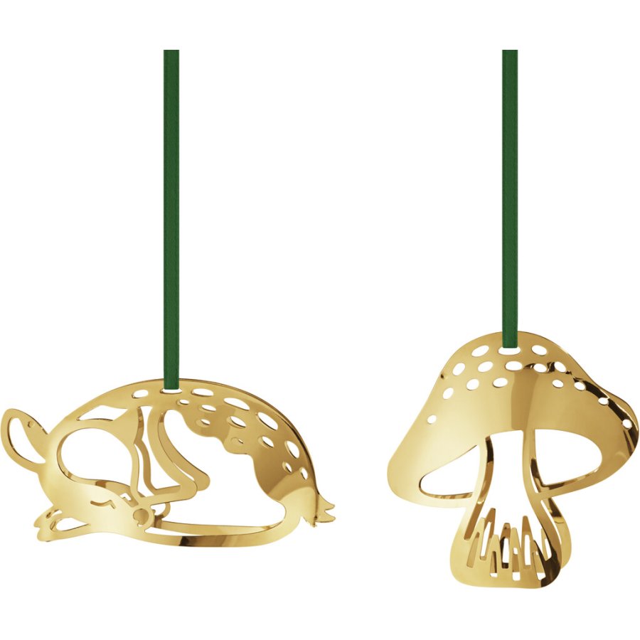 Georg Jensen Weihnachtsornament Reh und Pilz 2023, Vergoldet