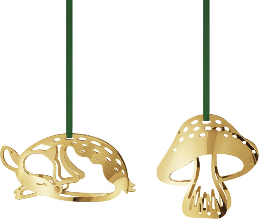 Georg Jensen Weihnachtsornament Reh und Pilz 2023, Vergoldet