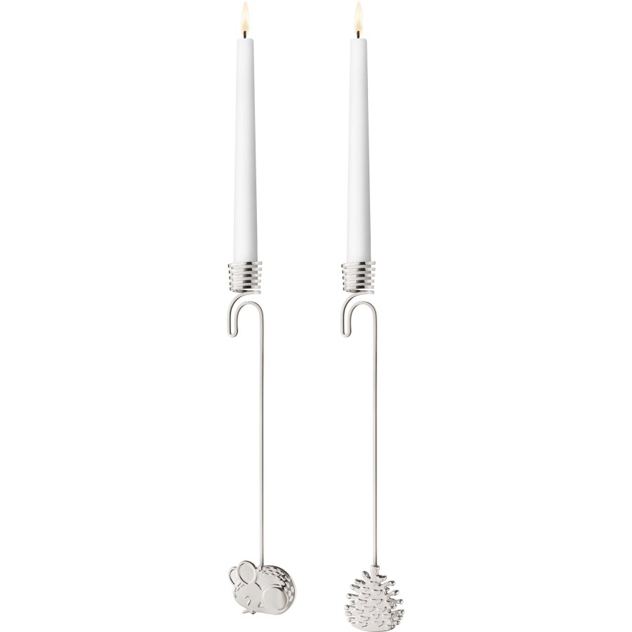 Georg Jensen Kerzenhalter Set Maus und Tannenzapfen 2023, Paladium