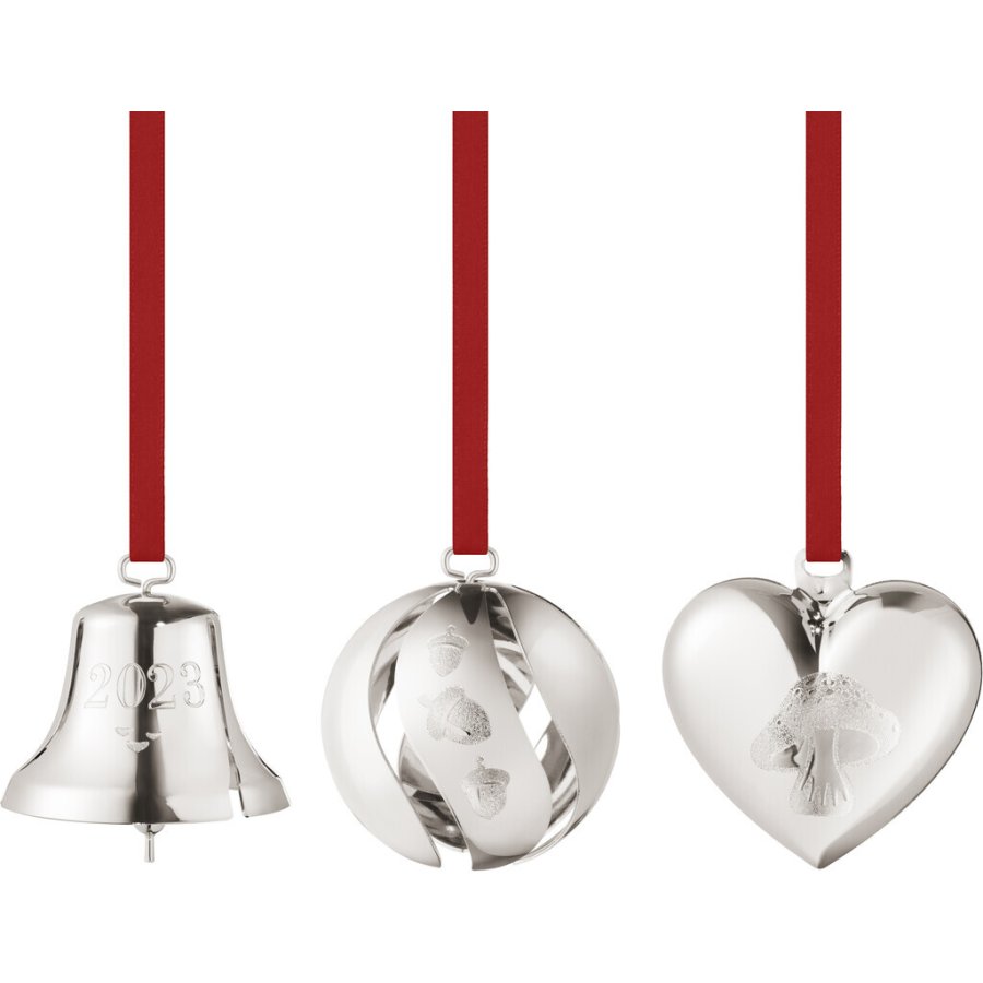 Georg Jensen Geschenkset mit Glocke, Kugel und Herz 2023, Palladium