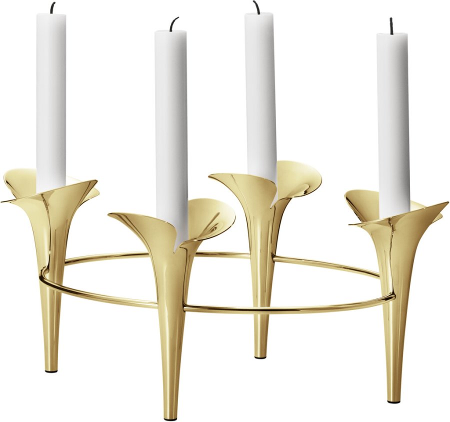 Georg Jensen Bloom Lysestage H15 cm, Guldbelagt