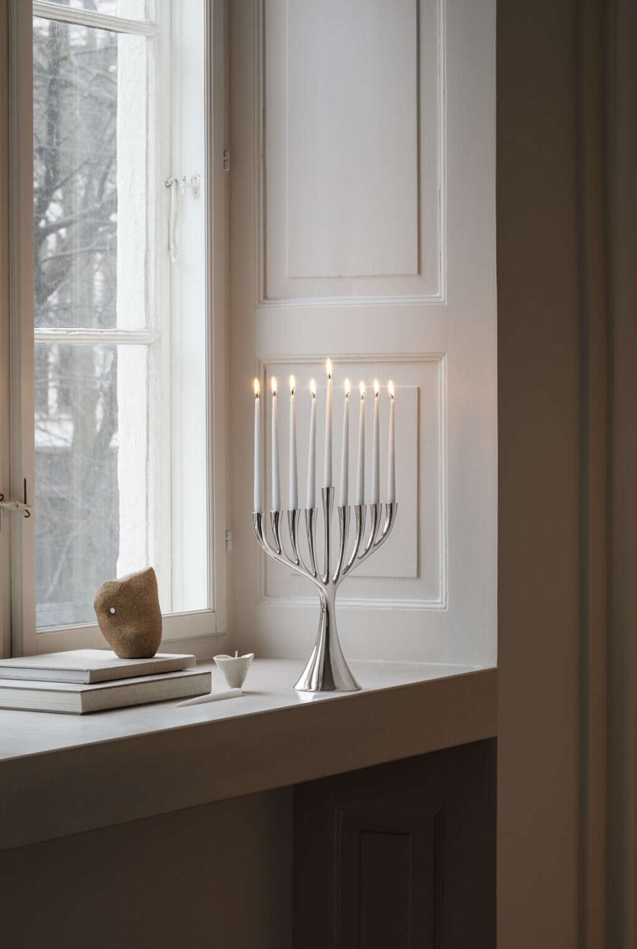 Georg Jensen Cobra Menorah Kerzenstnder H27 cm, Stahl glnzend