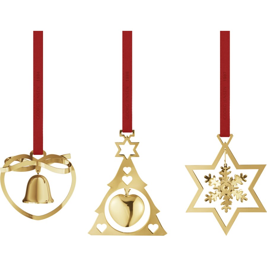 Georg Jensen Minature Ornamentst Hjerte, Tr & Stjerne, Guldbelagt