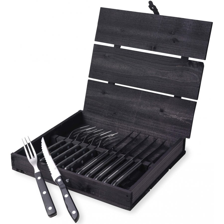 Gense Old Farmer Black Steakbestik 12 Dele, Sort/Stl