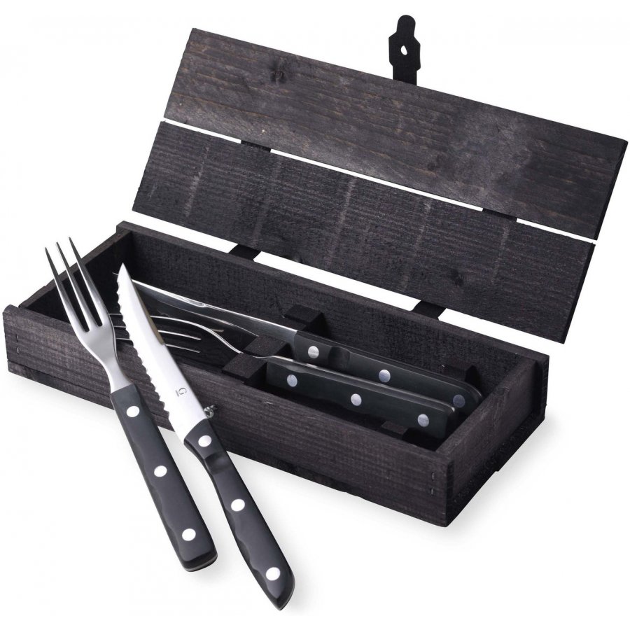 Gense Old Farmer Black Steakbestik 4 Dele, Sort/Stl