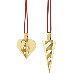 Georg Jensen Ornament-Set Tte/Weihnachtsherz, Vergoldet