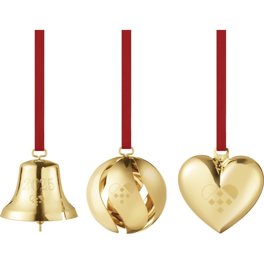 Georg Jensen Gavest m. Klokke, Kugle og Hjerte 3 stk, Guldbelagt